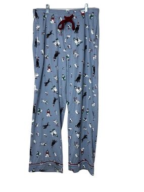 Pajamagram Men’s Gray PJ Bottoms Holiday Dogs Santa Hat Size L